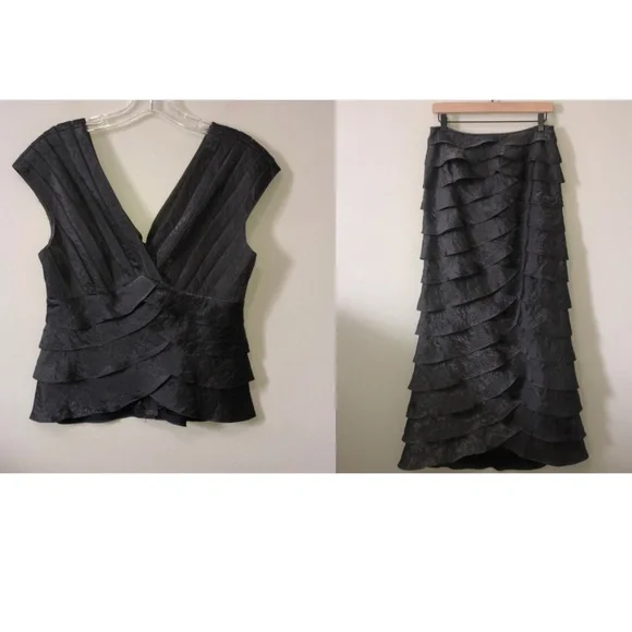 Adrianna Papell 2 Piece Formal Dress Top and Full Length Skirt Grey Metallic - Picture 1 of 13